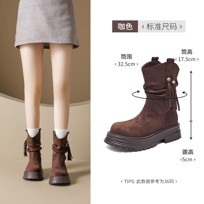 Augustine Pile Boots New Autumn and Winter Folded Western Cowboy Boots British Martin Boots 35 10390₽