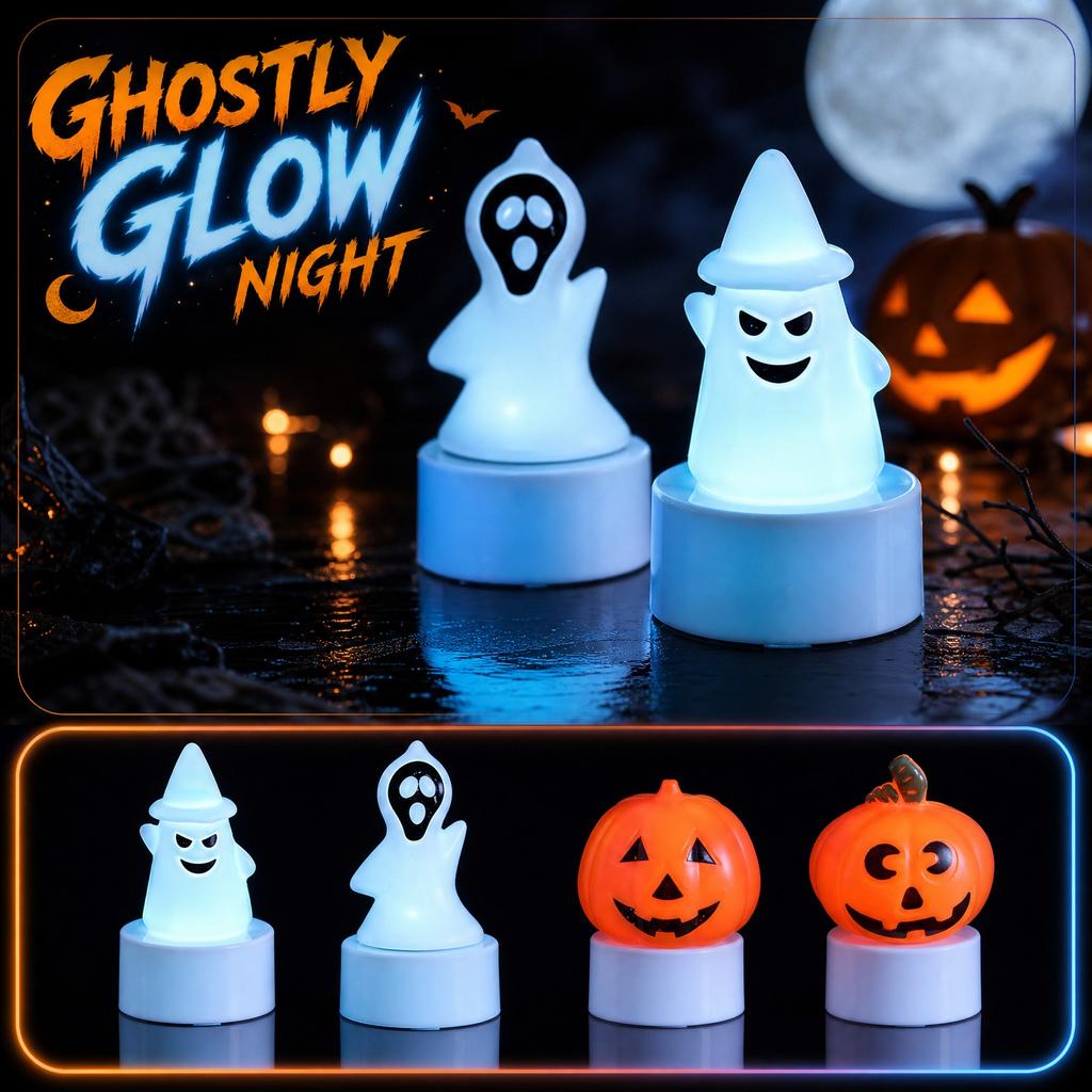 Halloween Ghost Light Decoration LED Candle Ghost Figurine Party Tabletop Ornament Halloween Festival Haunted House Accessory