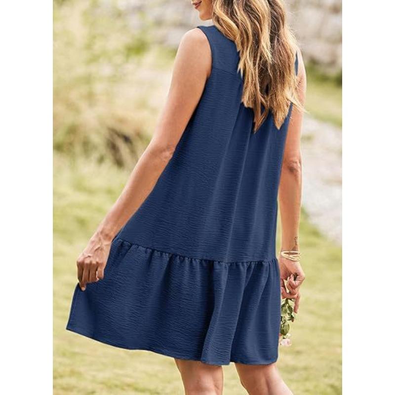 Moda damska Lato Wiosna Jednolity kolor Drukuj Bez rękawów POLO Dekolt Luźna talia Casual Sukienki