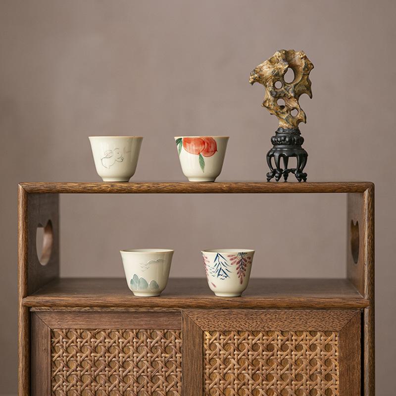 Hand-painted Ceramic Tea Cup, Kung Fu Tea Set, Master Cup, Peach Handmade Tea Cup, Home and Office Fragrance Cup