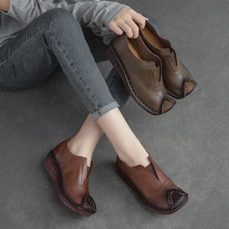 Shanghai Jiechu 2022 Etnické Retro Dámské Kožené Boty - Měkká Podrážka, Pohodlné & Stylové