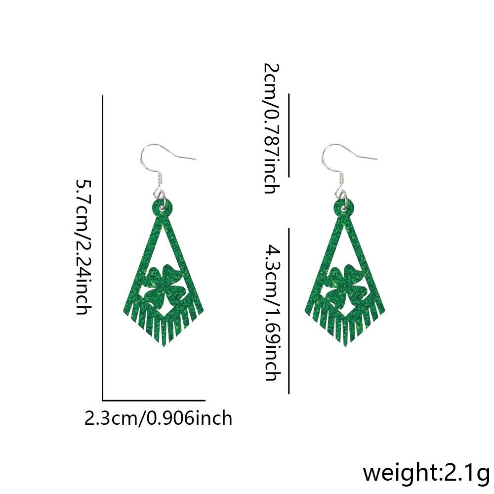 

St Patricks Day Acrylic Green Earrings with Shamrock Horseshoe and Top Hat for Party Use and Themed Celebrations