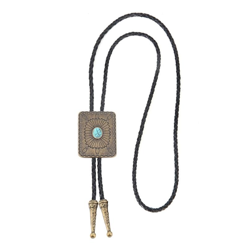 Punk Style Bolo Tie with Emblem Charm Necktie Necklace Costume Accessory