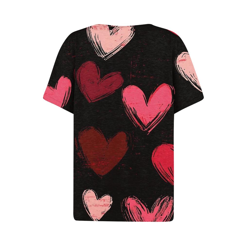 Women's T Shirt Tee Print Button Short Sleeve Daily Weekend Fashion Basic V, Neck Regular Top Valentine's Day