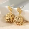 Pair of Vintage Brass Golden-Plated Earrings, Handmade Bohemian Style Bell and Bead Pendant Earrings for Daily Wear and Parties, Christmas Accessory|B