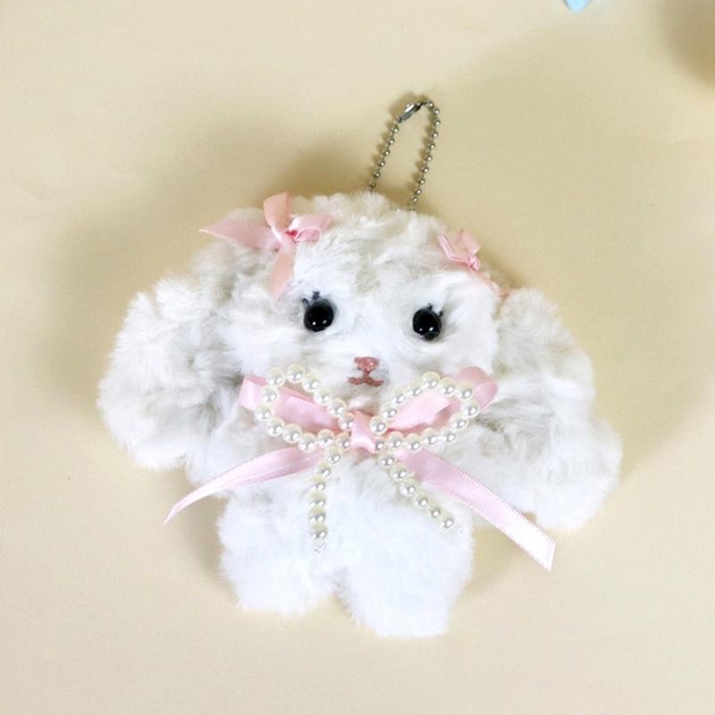 Lovely Bowknot Rabbit Keychain Plush Animal Shaped Keyring Student Bag Charm Backpack Accessory for Fashionable Women