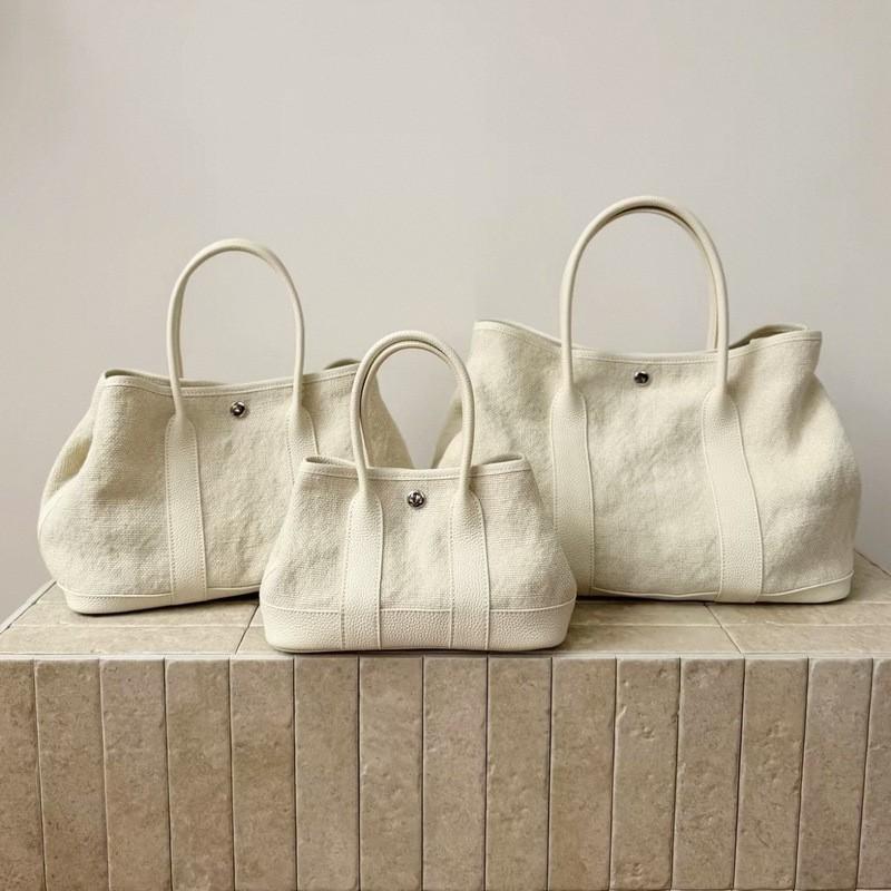 Garden Tote Bag Canvas Top Grain Leather Medium Casual Daily Commuter