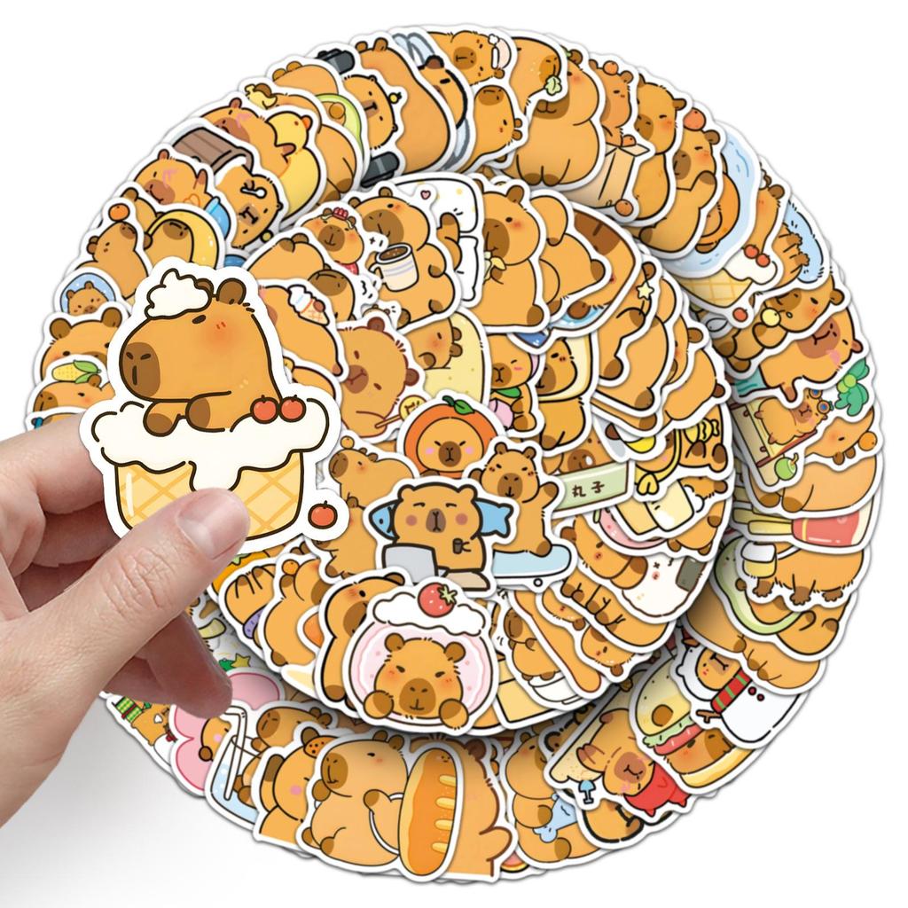 100 Capybara Cartoon Stickers: Cute Animal Decorations for Water Cups, Phone Cases, and Computers