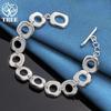 925 Sterling Silber Quadratischer Runder Kreis Kettenarmband Schmuck