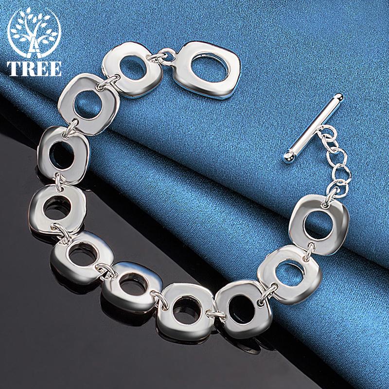925 Sterling Silber Quadratischer Runder Kreis Kettenarmband Schmuck