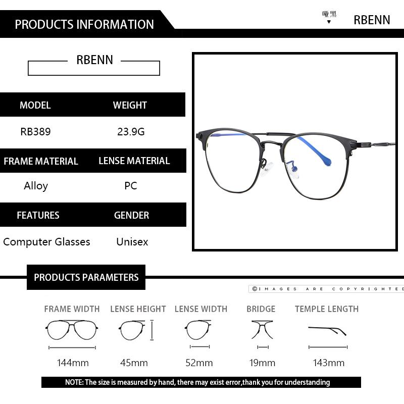 RBENN 2020 New Men's Anti Blue Light Computer Glasses Women Metal Frame Blue Light Blocking Gaming Eyegalsses UV400 Protection