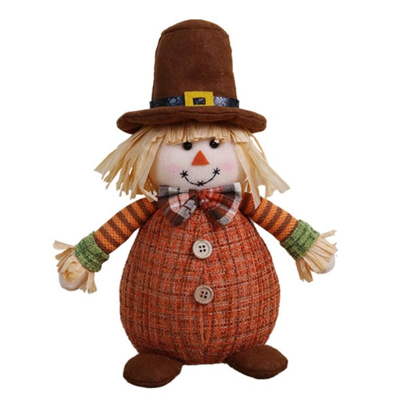 

Fall Holiday Ornament Maple Leaf Scarecrow Doll Farmhouse Decors Poseable Figurine Farmhouse Kitchen Decorations Pendant
