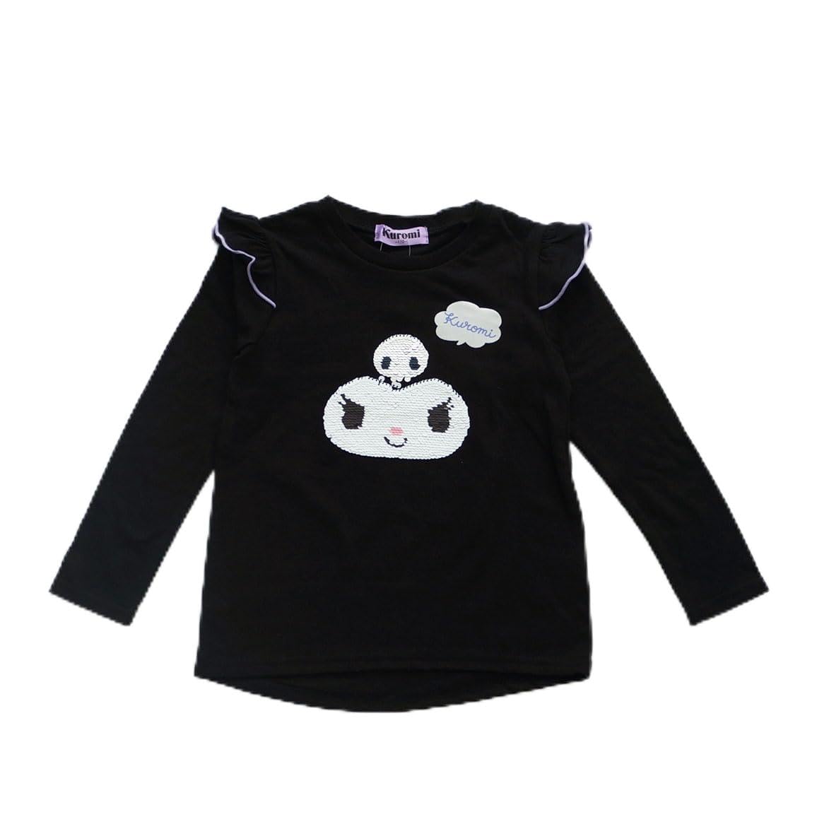 

Sanrio Лонгслив с черными оборками и черная футболка для девочек с пайетками, чёрный