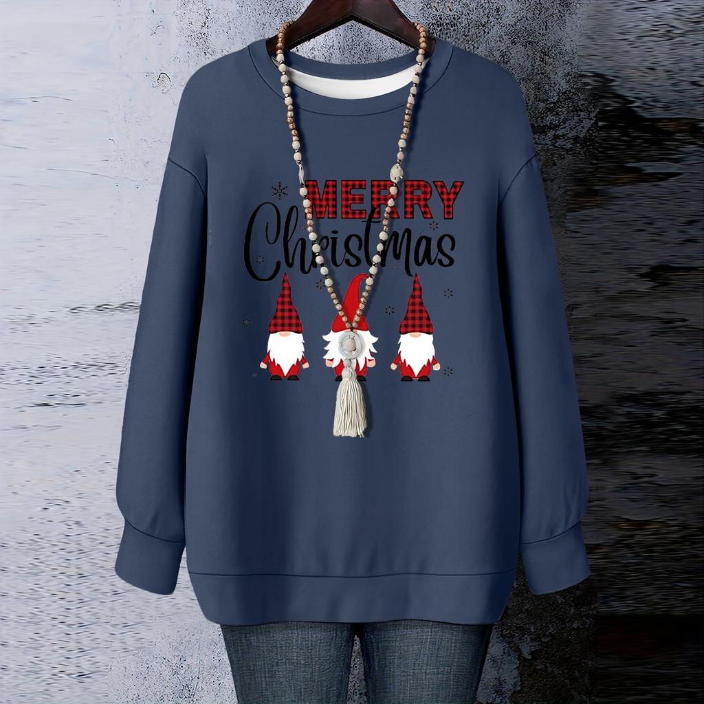 Ladies' Christmas Printed Round Neck Long Sleeved T-shirt Sweatshirt Top