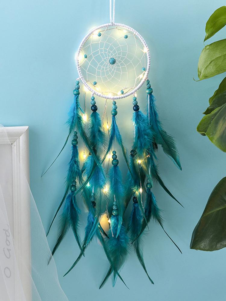 Blue Feather Dream Catcher Wind Chimes Creative Handmade Bedroom Wall Hanging Ornaments Birthday Festival Gifts Home Decorations