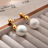 Minimalist Two-Tone Brushed Ball Drop Earrings Mixed Metal Polished & Matte Stud Earrings for Women Fashion Jewelry
