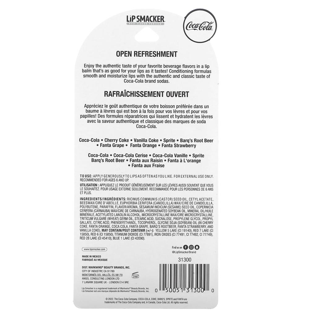 Lip Smacker, Coca-Cola, Lippenbalsam, verschiedene Geschmacksrichtungen, 8 Packungen, 4 g (0,14 Unzen) jeder