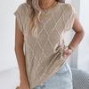 Women Tops Round Neck Sleeveless Loose Fit Knitting Vest Twist Texture Pure Color Versatile Casual Vest Work Party Vacation Office Wear