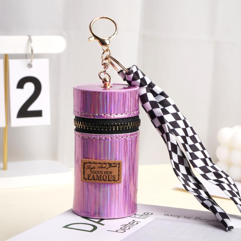 

Trendy Cylindrical Coin Purse With Scarf Keychain Mini Lipstick Bag Portable Earphone Storage Pouch For Women Daily Use фіолетовий