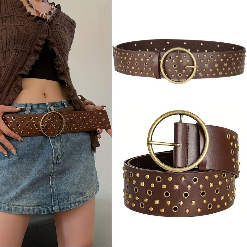 Women's Belt Retro Fashion Hollow Out Large Circular PU Leather Waist Closure Feature Rivet Decoration, Pair With Skirts, Coats