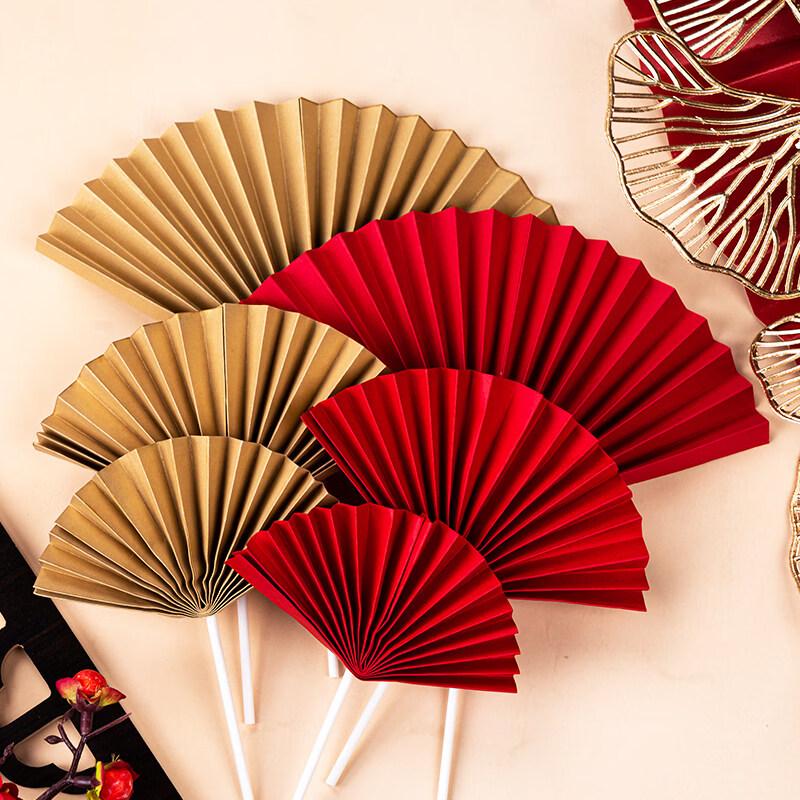 Chinese Style Red Folding Fan Cake Topper