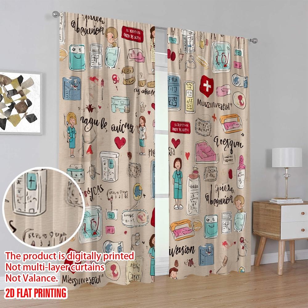 2pcs,2D Plane Printing Curtain Fabric Premium Medical Polyester Fabric (without Rod) Room Decor Ldeal for Bedroom & Living Room