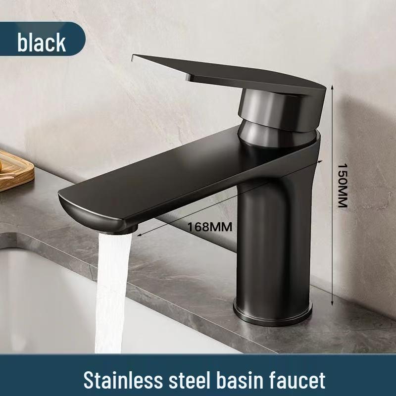 Brushed Stainless Steel Single Cold Water Washbasin Faucet for Flat or Countertop Basin 