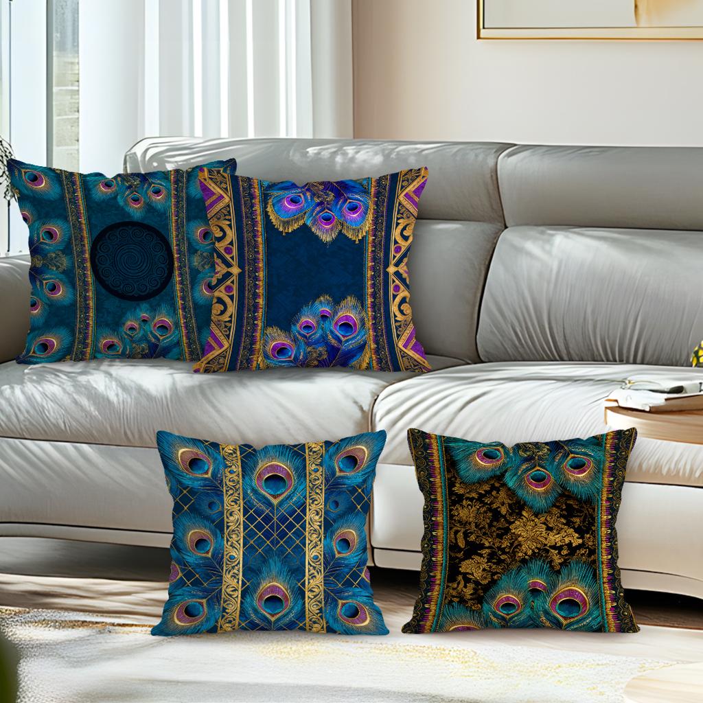 Bohemian Peacock Feather Pillowcase Bedroom Sofa Cushion Cover 100% Polyester Living Room Cushion Pillowcase Home Decor