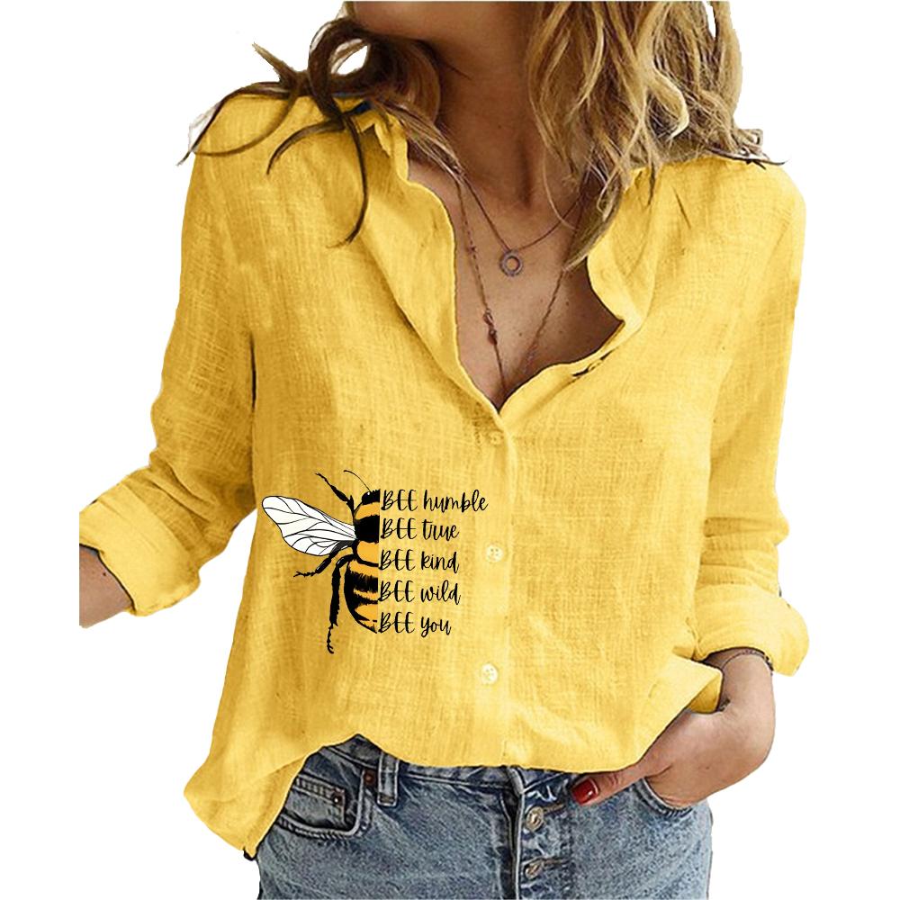 Women Fashion Long Sleeved Cotton Linen Shirt Summer&autumn Loose Print Top Ladies Casual Button-up Blouse