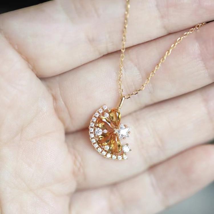 2022 Fresh Lemon Slice Pendant Necklace, Women's S925 Sterling Silver, Versatile Personality Temperament Clavicle Chain