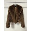 Women's Turn Down Collar Long Sleeve Faux Fur Coat Loose Elegant Short Winter Outerwear