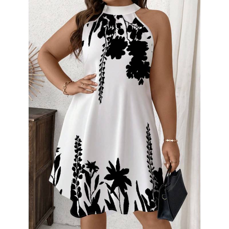Plant Floral Summer Sleeveless Backless Tie Dress For Vacation And Beach