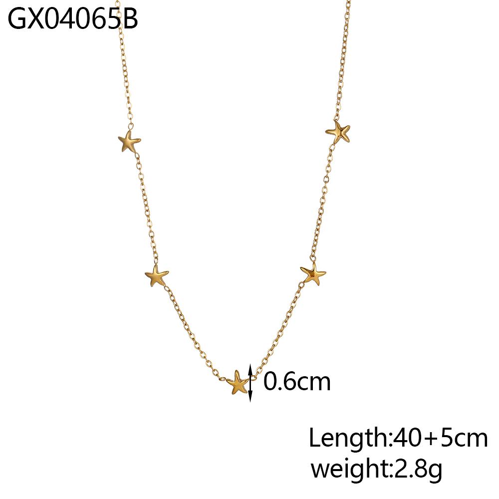 CARLIDANA Ocean Trendy Gold Plated Stainless Steel Fish Starfish Shell Open Ring Link chain Cord Necklace Bracelet Earrings Set