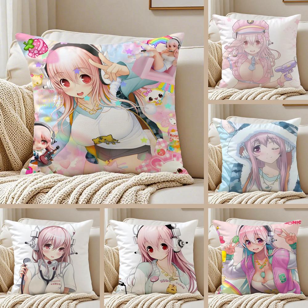 game character idol SSuper SSonico Cushion Cover Pillowcase Antidustmite living Room Sofa Decor Cushion Room