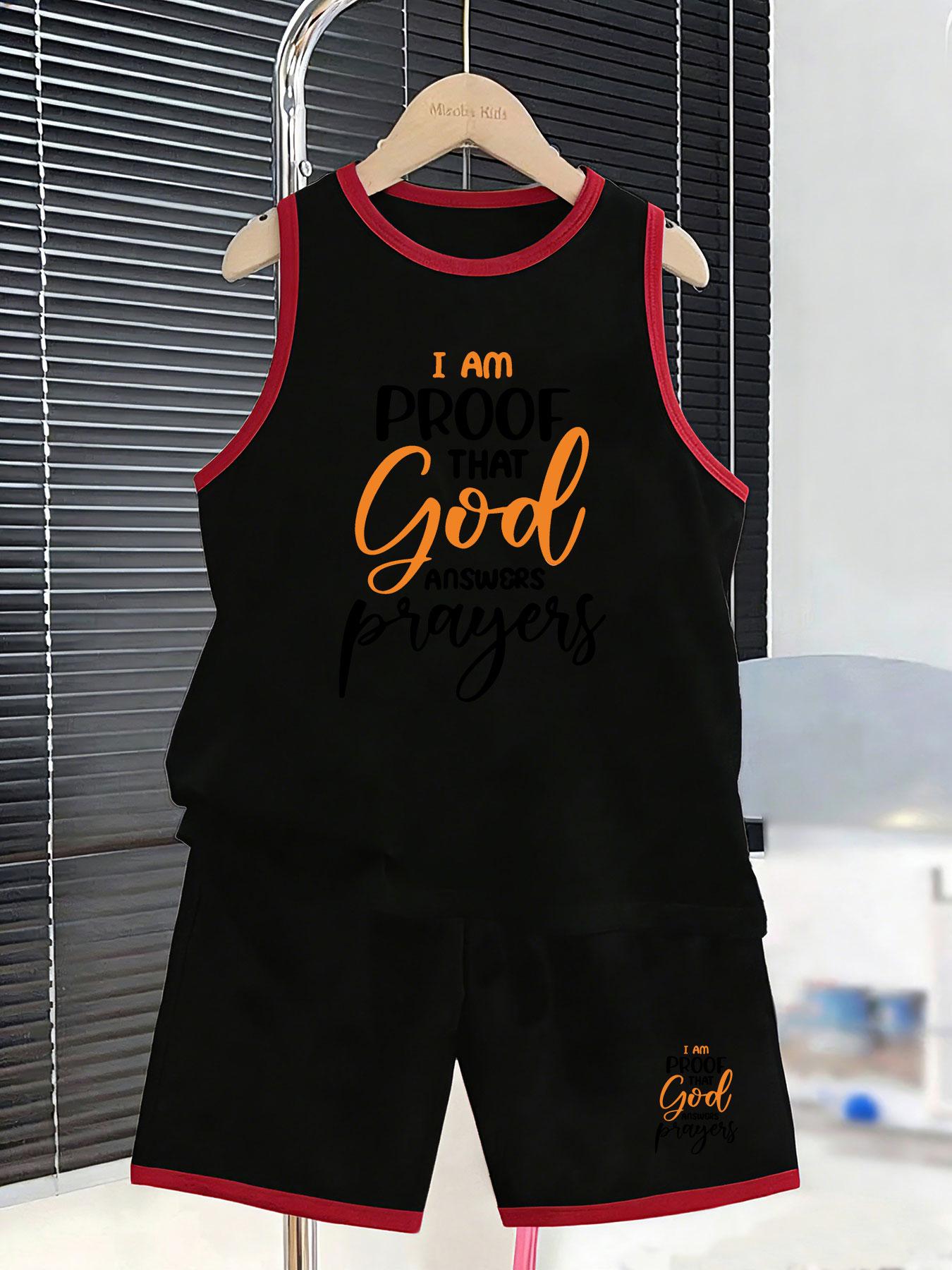 

Boys’ faith slogan set. Positive prints, breathable fabric, loose fit for heartwarming summer wear. 2-3Y чёрный