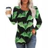Women's Casual Fashion Long Sleeve Print Pleated Round Neck Shirt Casual Tops