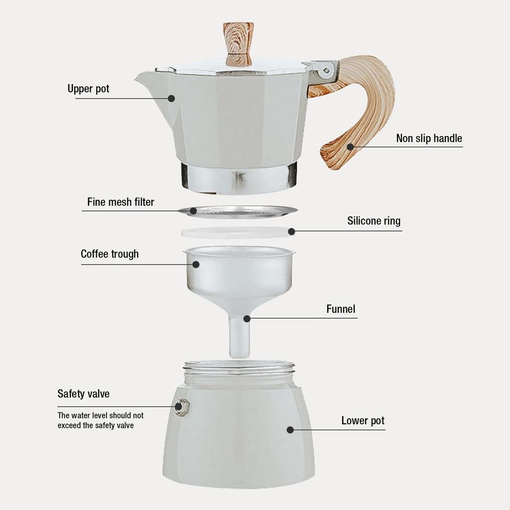 Kaffeekocher für Herdplatte 300ml Aluminiumlegierung Sicher Moka-Kanne für Zuhause Induktionsherd Gasherd