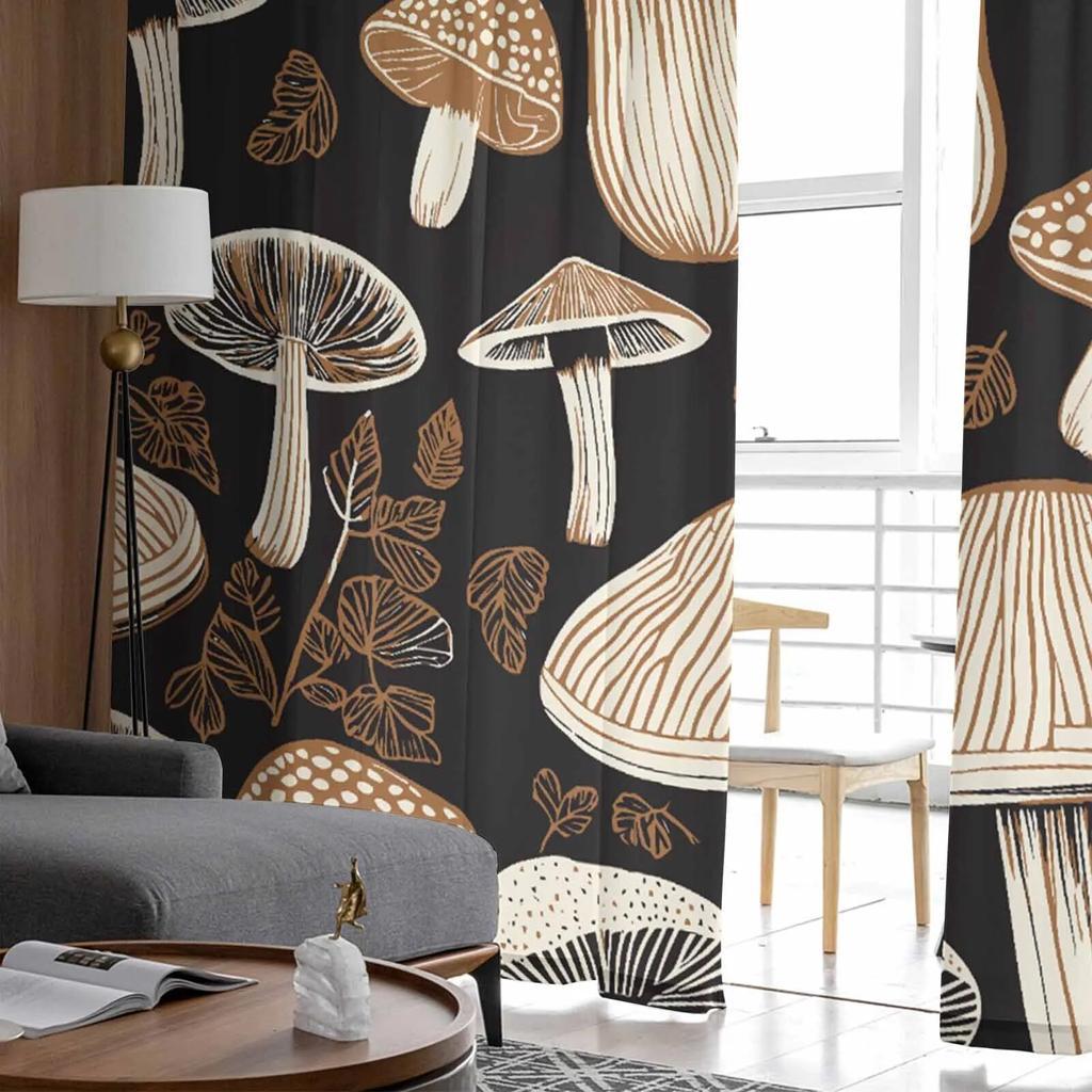 Abstract Retro Mushroom Flower Sheer Curtains For Living Room Kitchen Window Curtains Bedroom Tulle Voile Curtains