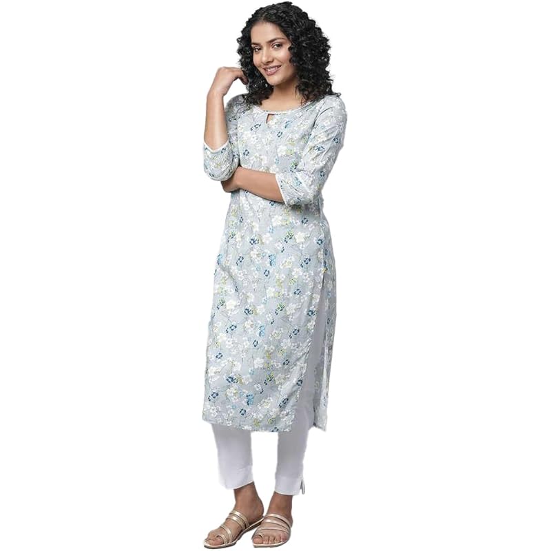 Aurelia Grey Floral Printed Printed Straight Long Kurta for Women XS серый
