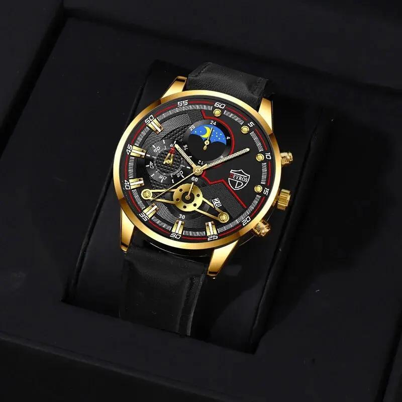 DEYROS Fashion Mens Sports Wristwatches Luxury Leather Quartz Calendar Watches For Men Business Casual Watches Reloj Hombre