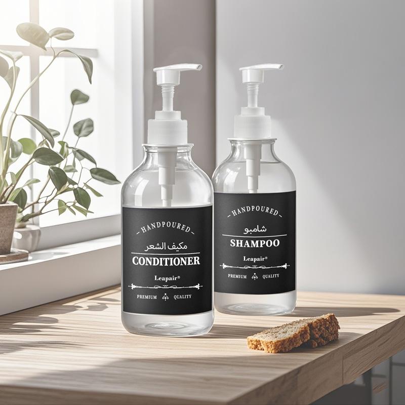 500ml Bathroom Soap Dispenser Bottle Shampoo Shower Gel Refillable Bottle Travel Storage Bottle Transparent Lotion Bottles with Labels