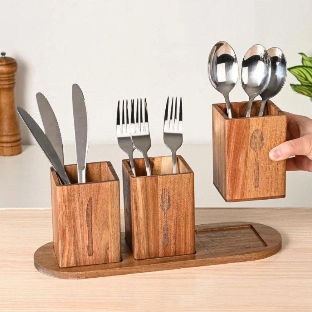 Large Capacity 3 Compartment Cutlery Holder Space Saving Flatware Organizer  Makeup Brush