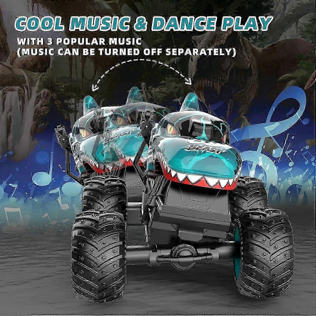 SBSG 2.4Ghz RC Monster Truck Toys for Boys, 1:20 Dinosaur Remote Control Car with Lights & Music, Stunt 360 Spin Walk Truck