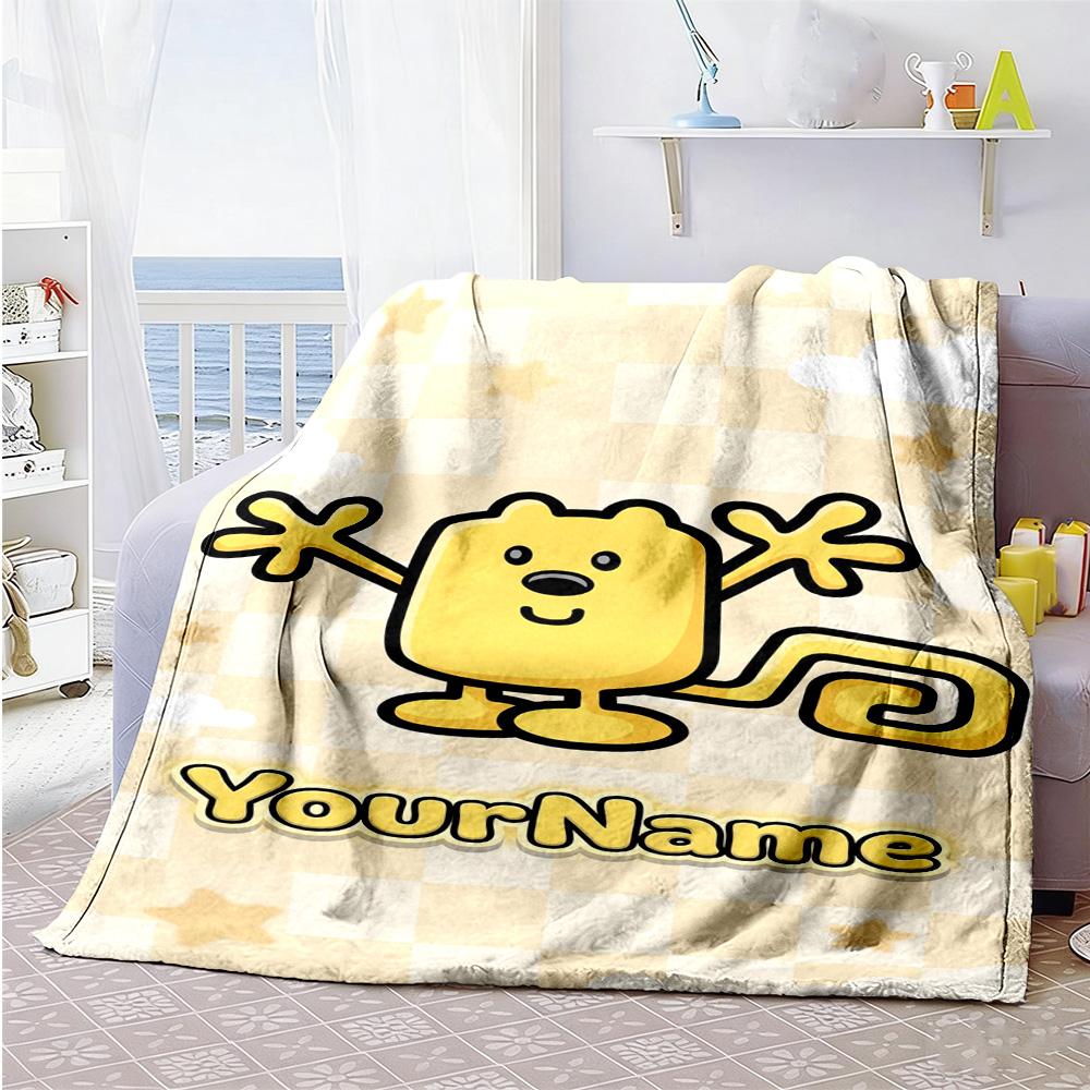 Wow! Wow! Wubbzy Personalized Name Blanket Throw Customizable Blanket Soft Warm Cozy Throw For Seaside Nap Livingroom Picnics Ideal for All Seasons