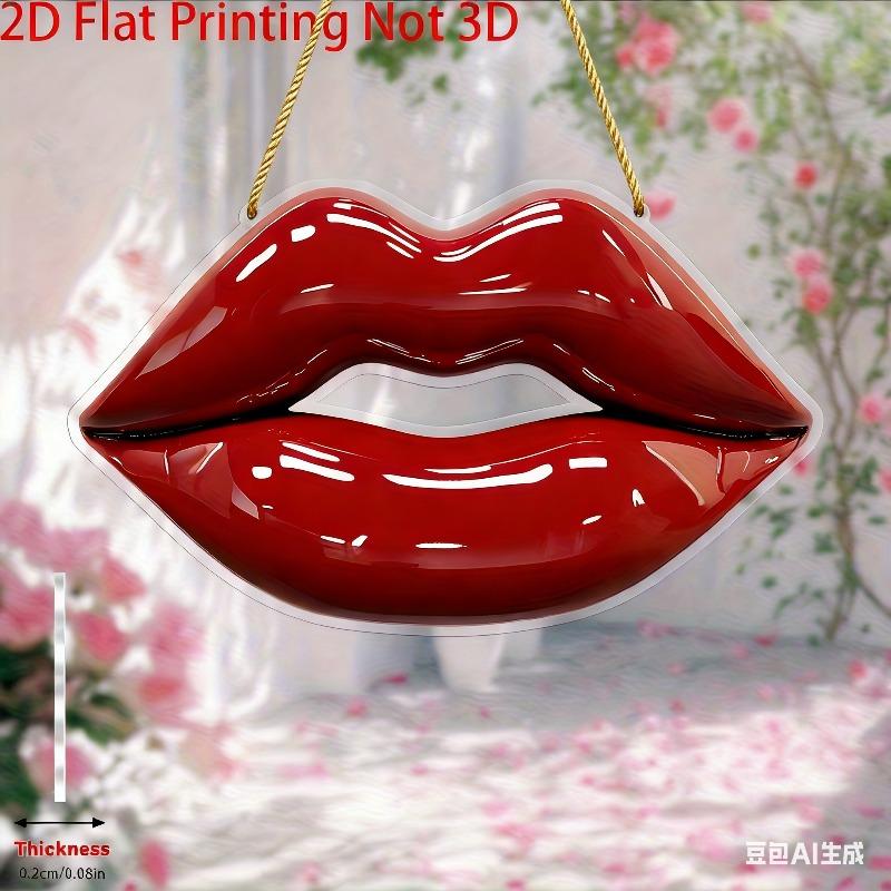 2D Flat Bohemian Style Heart Red Lips Acrylic Decoration Sign, Suitable for Wall Decoration, Porch, Room, Villa, Accents Home, Hallway, or Workplace -