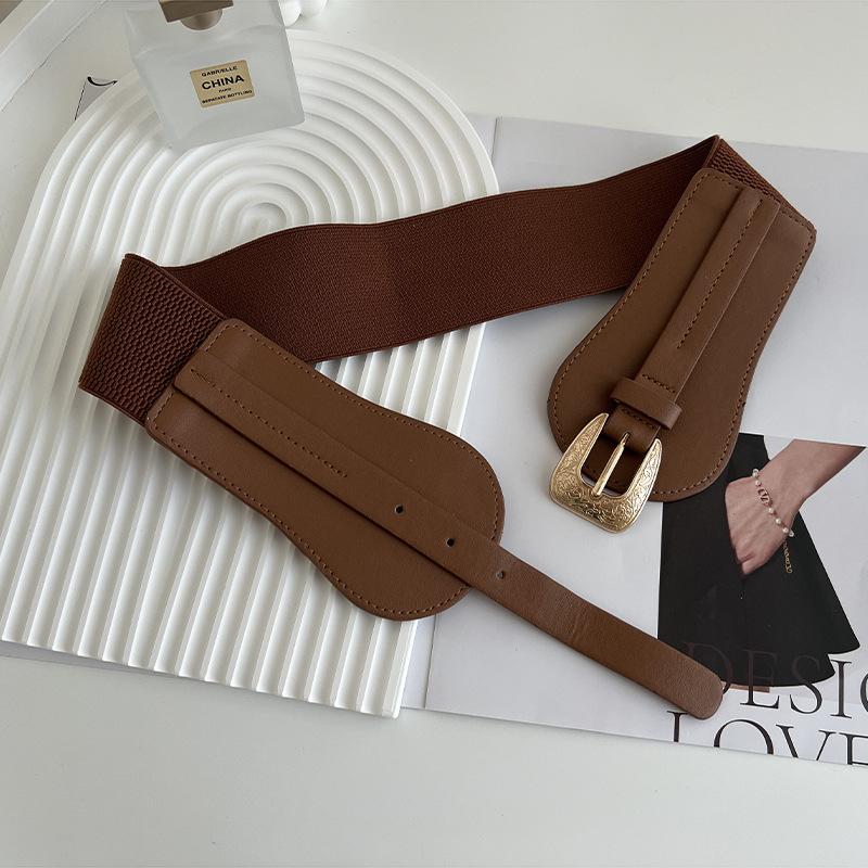 Elegant Adjustable Womens Elastic Waist Belt Designed For Skirts And Jackets Made Of Premium Faux Leather In Black Camel And