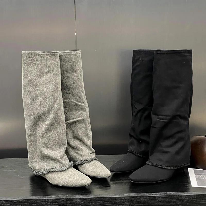 Fashion Eilyken Street Style Winter Pointed Toe Women Knee High Boots Design Wedges Heels Long Booties Female Shoes Zapatos Mujer