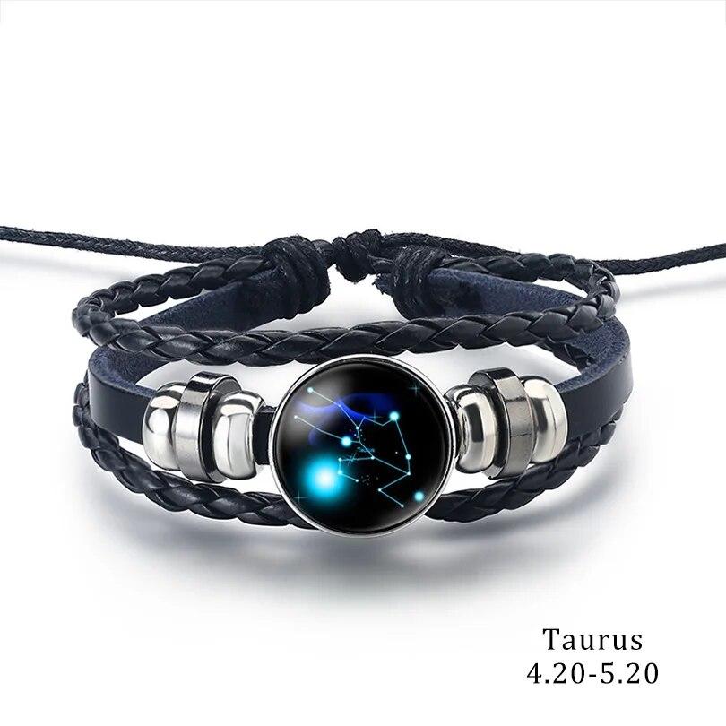12 Zodiac Signs Constellation Charm Bracelet Men's and Women's Fashion Multi-layer Woven Leather Couple Bracelet Accessories