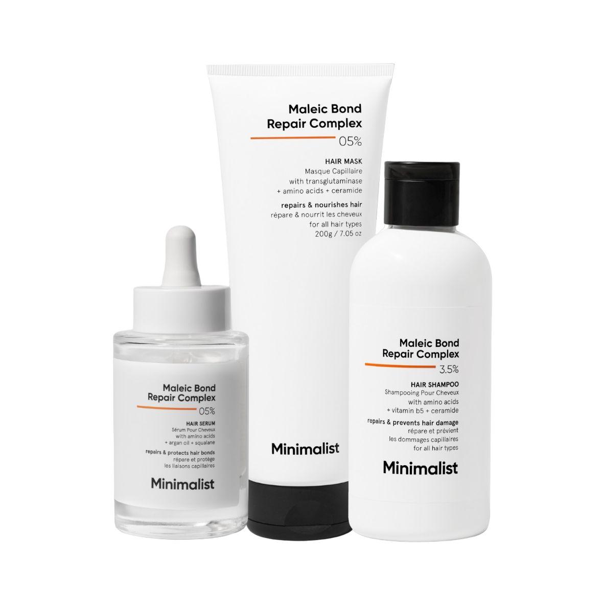 

Набор для комплексного восстановления волос с Малеиновой кислотой, Maleic Bond Repair Complex Serum, Mask & Shampoo Trio Set, Minimalist