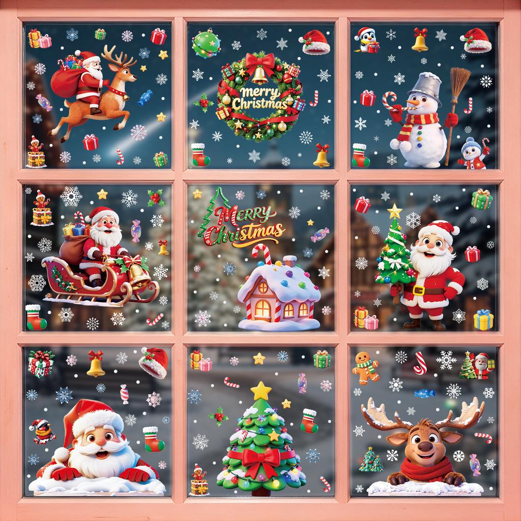 Amazon Christmas Decorations Elk Snowman Snowflake Glass Stickers Dreamy Wreath Christmas Tree Static Stickers